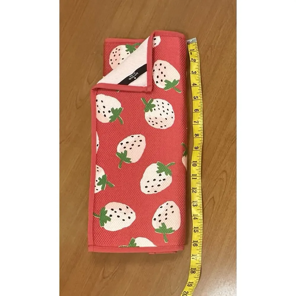 KATE SPADE REVERSIBLE Dish Drying Mat STRAWBERRIES RED GREEN POLYESTER NEW